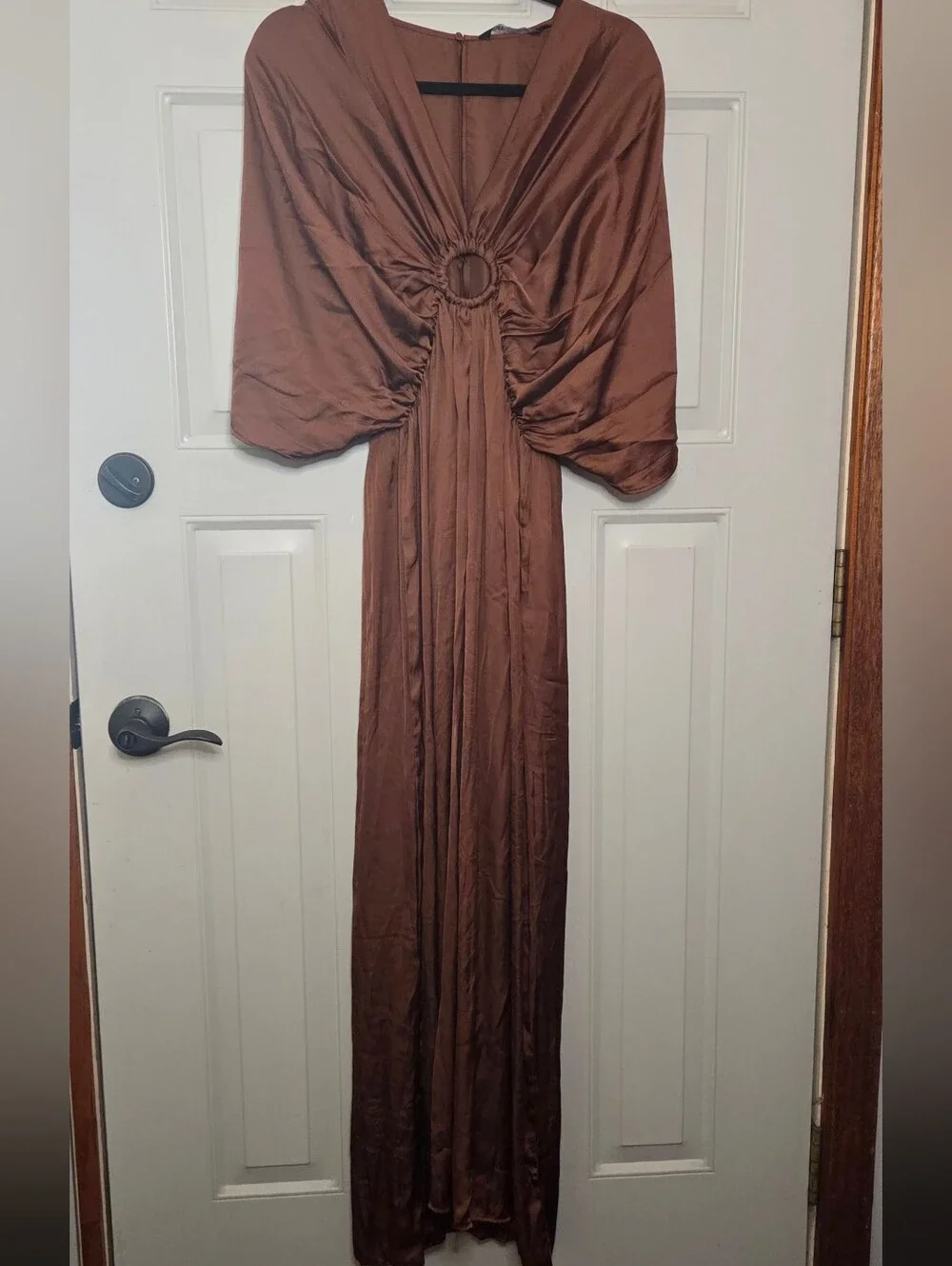 Zara - Rust Brown / Copper Pleated Wide-Leg Jumpsuit with Ring Detail